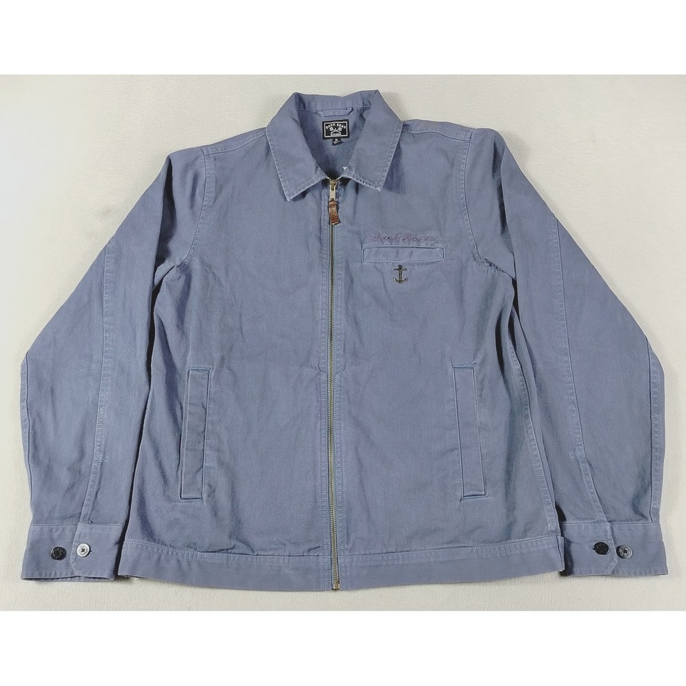 Dark Seas Jacket Mens Medium Blue Canvas Workwear Windbreaker Nautical Logo
